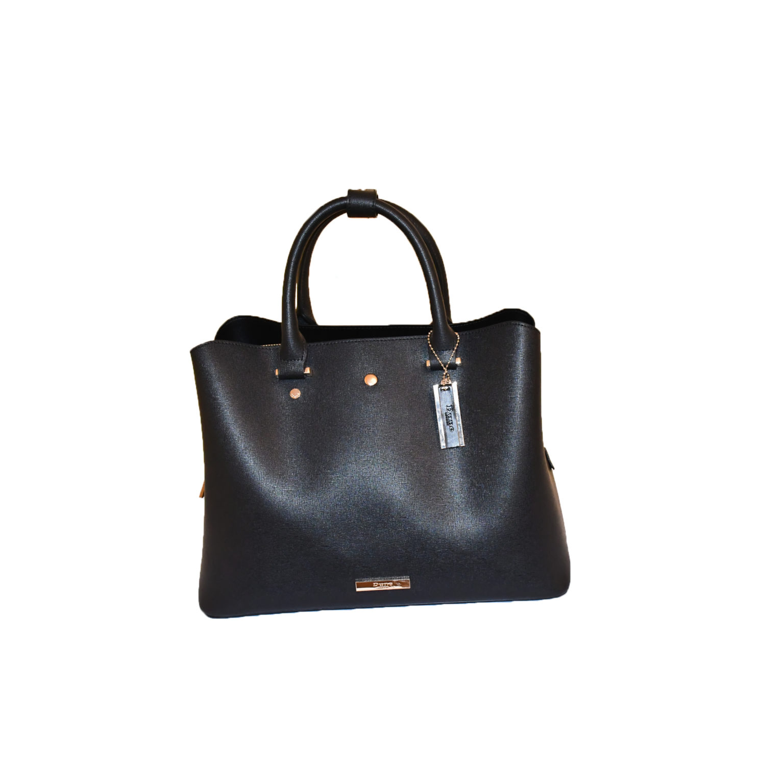 dune black patent handbag