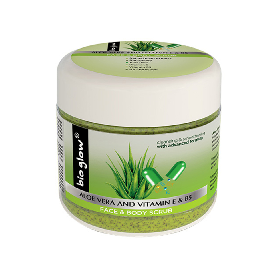 Bio Glow Aloe Vera and Vitamin E & B5 Face & Body Scrub – Ikran Cosmetics